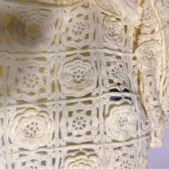 Vintage Handmade Cream Crochet Lace Granny Square Flower Afghan Blanket - Picture 11 of 14